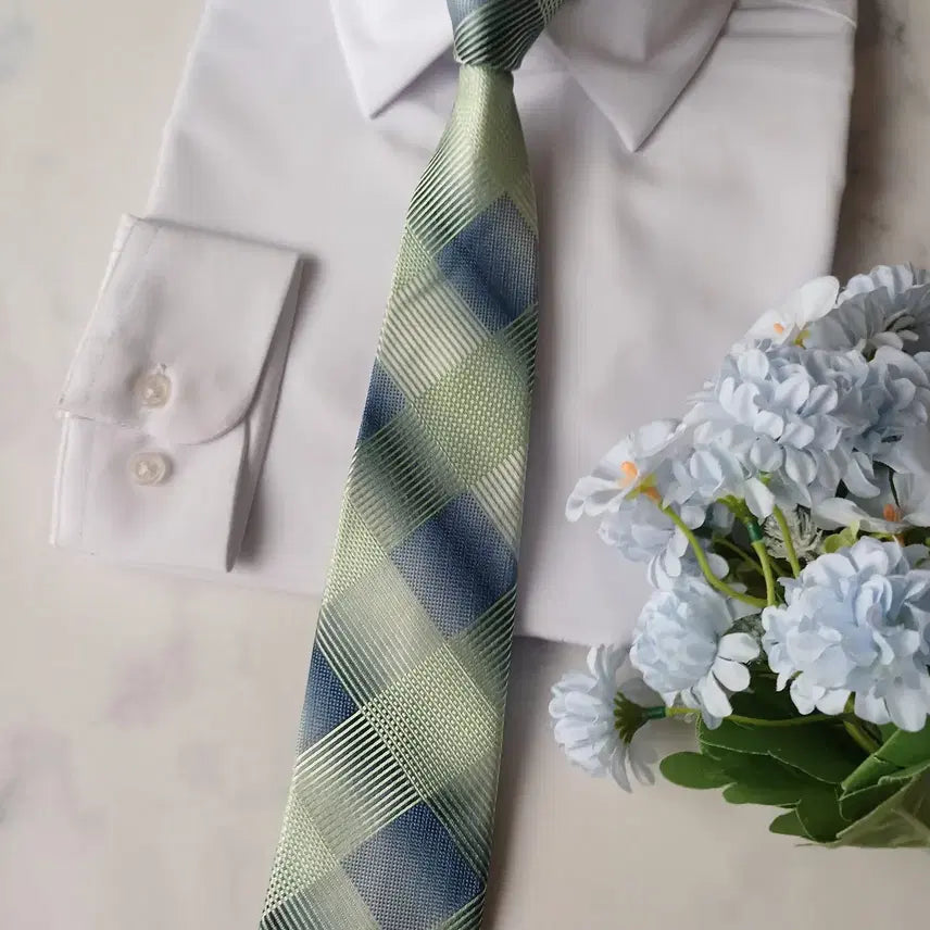 [BUNJANG] MCM Silk Mint Check Pattern Tie 8.2cm / 엠씨엠 실크 민트 체크 패턴 넥타이 8.2cm A+등급 A19637
