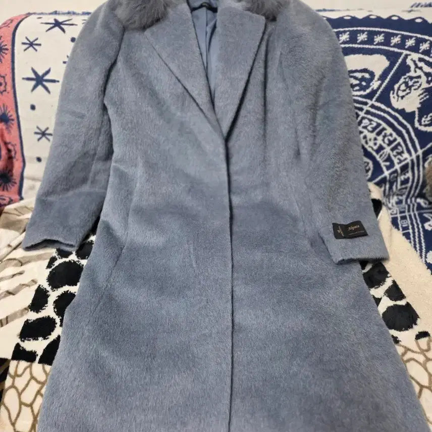 [BUNJANG] Alpaca Blue Long Coat / 알파카 폭스카라 블루 롱코트
