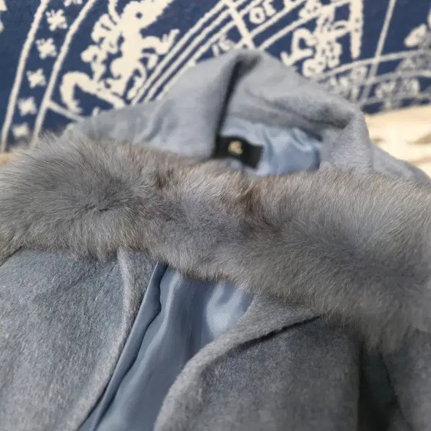 [BUNJANG] Alpaca Blue Long Coat / 알파카 폭스카라 블루 롱코트