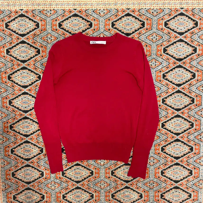 [BUNJANG] ZARA Red Nylon Slim Fit Knit Sweater (Women&