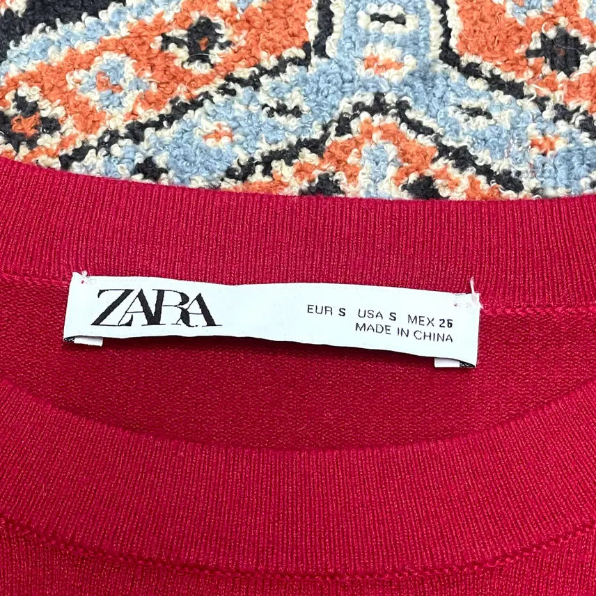[BUNJANG] ZARA Red Nylon Slim Fit Knit Sweater (Women&