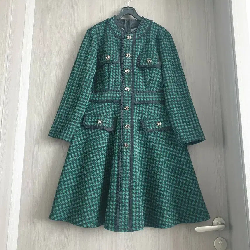 [BUNJANG] Houndstooth Jacquard Flare Dress / 트리밍 하운드투스 쟈가드 플레어 원피스