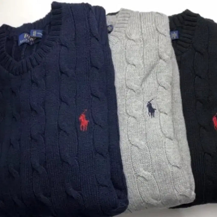 [BUNJANG] Polo Ralph Lauren Cable Knit Sweater / 폴로 랄프로렌 꽈배기니트 블랙/네이비/그레이