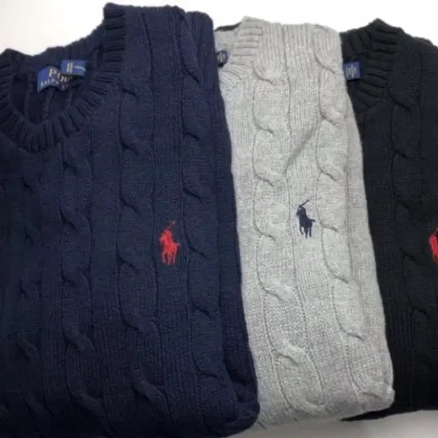 [BUNJANG] Polo Ralph Lauren Cable Knit Sweater / 폴로 랄프로렌 꽈배기니트 블랙/네이비/그레이