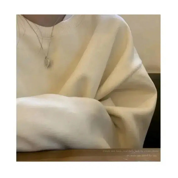 [BUNJANG] Cream Cheese Market Fleece Lined Sweatshirt - Cream, Free Size / 크림치즈마켓 양기모 맨투맨 - 크림,프리
