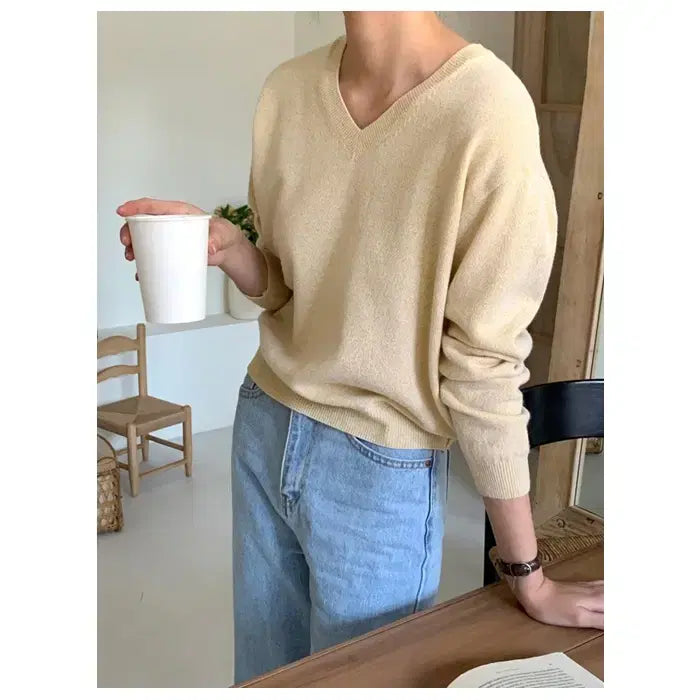 [BUNJANG] Sunday Superfine Merino Wool V-Neck Knit Sweater / 메리노울77)선데이 슈퍼파인메리노울 코튼 여리핏 보카시 옐로우 v넥 니트