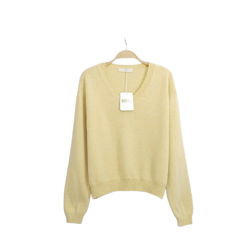 [BUNJANG] Sunday Superfine Merino Wool V-Neck Knit Sweater / 메리노울77)선데이 슈퍼파인메리노울 코튼 여리핏 보카시 옐로우 v넥 니트
