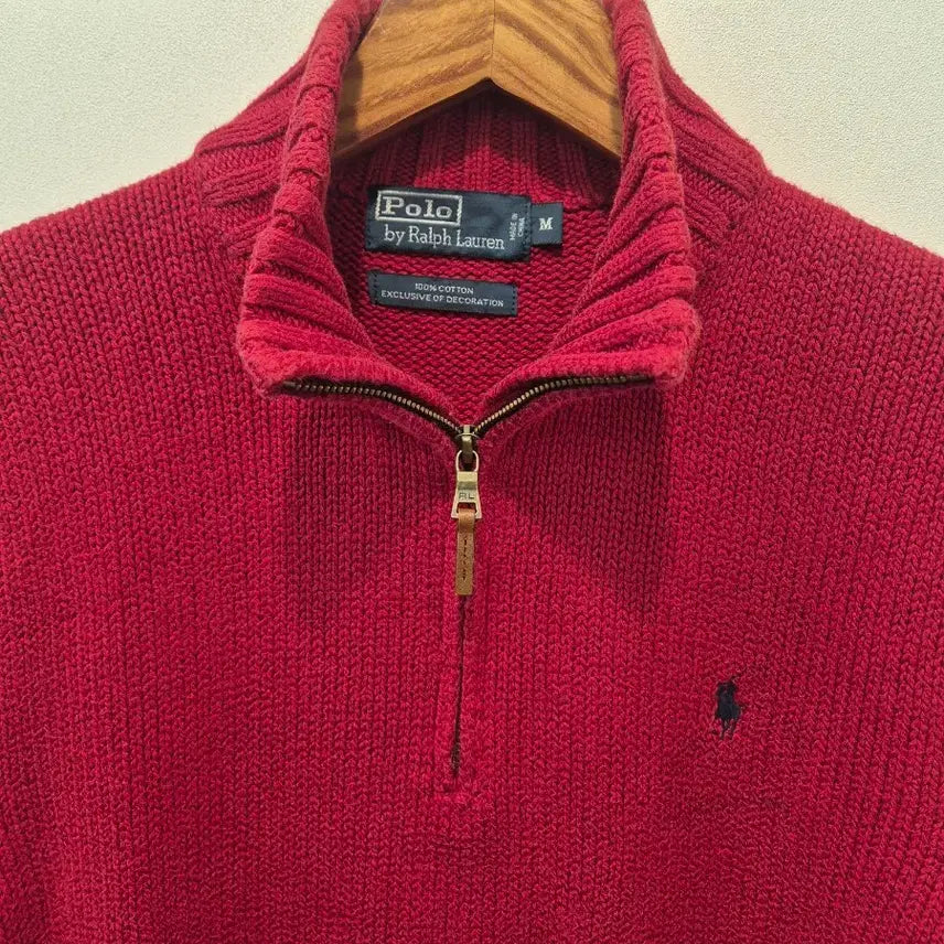 [BUNJANG] Ralph Lauren Red Half-Zip Knit Sweater (Size M) / 폴로 랄프로렌의 빨간색 반집업 니트  M