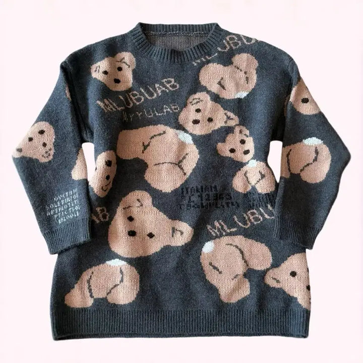 [BUNJANG] Japanese Latte Gal Bear Avant-garde Fit Knit Sweater / 일본 라떼갸루 곰돌이 아방핏 핀터깔 갸루 니트