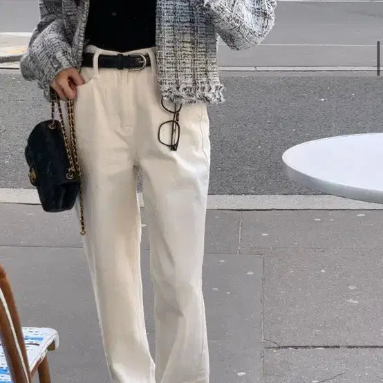 [BUNJANG] Light Me Cream Semi Wide Pants (L) / 라이트미 제작 크림 세미 와이드 팬츠 L (새상품)