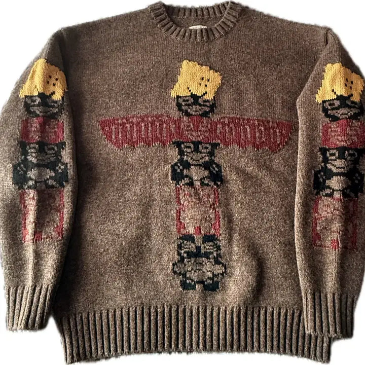 [BUNJANG] Capital 5G Wool Package Totem Pole Crew Sweater Brown / 캐피탈 니트 (5G 울 패키쉬 토템 폴 크루 스웨터 브라운)