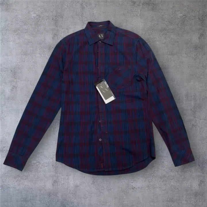 [BUNJANG] Armani Exchange Slim Fit Checkered Shirt / 아르마니 익스체인지 네이비 퍼플 체크 슬림핏 셔츠 S(90)