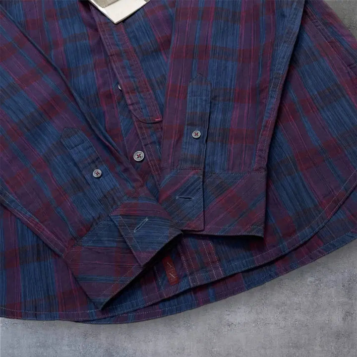 [BUNJANG] Armani Exchange Slim Fit Checkered Shirt / 아르마니 익스체인지 네이비 퍼플 체크 슬림핏 셔츠 S(90)