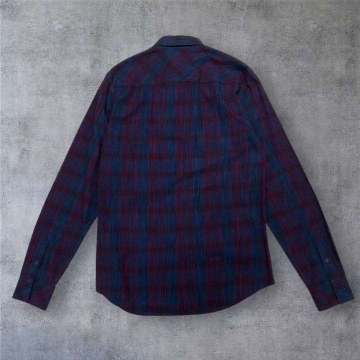 [BUNJANG] Armani Exchange Slim Fit Checkered Shirt / 아르마니 익스체인지 네이비 퍼플 체크 슬림핏 셔츠 S(90)