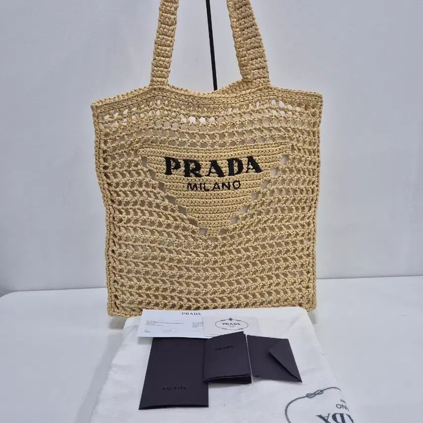 [BUNJANG] Prada Raffia Beige Tote Bag 1BG393 / 프라다 라피아 베이지 토트백1BG393