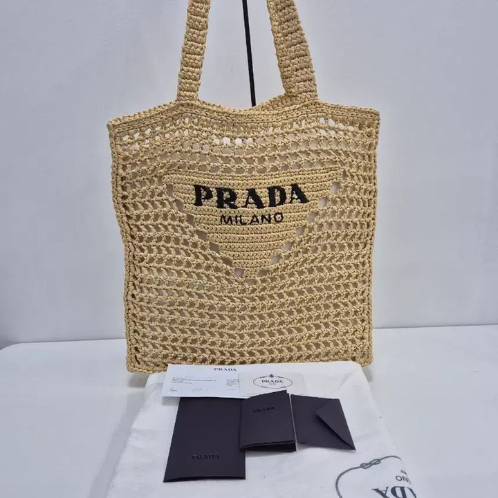[BUNJANG] Prada Raffia Beige Tote Bag 1BG393 / 프라다 라피아 베이지 토트백1BG393