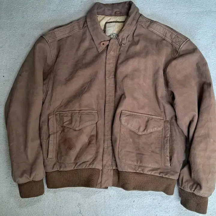 [BUNJANG] Vintage Brown Leather A2 Bomber Jacket / 빈티지 브라운 가죽 봄버a2 자켓