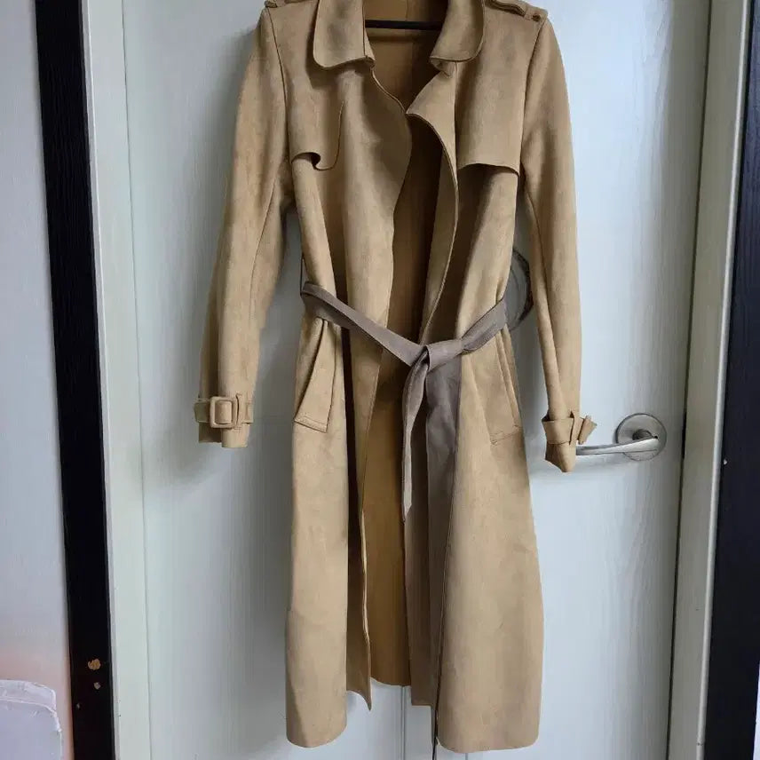 [BUNJANG] Zara Suede Long Trench Coat Beige / 자라 스웨이드 롱 트렌치 코트 베이지