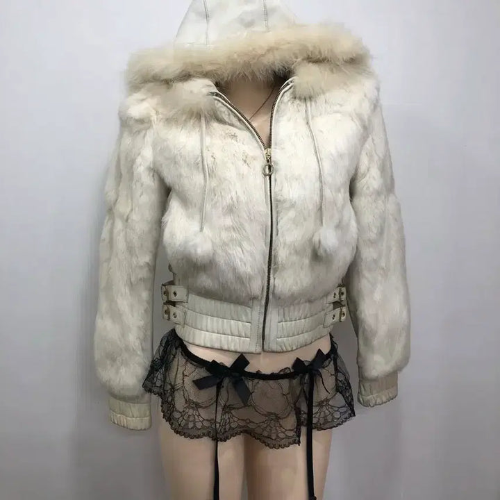 [BUNJANG] Rare Rabbit Fur Leather Jacket Y2K / 레어 토끼퍼레더자켓 갸루 y2k 20&