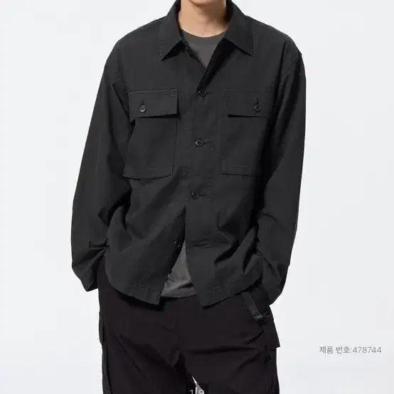 [BUNJANG] GU Utility Shirt Black M / GU 워시 유틸리티 셔츠 블랙 M사이즈