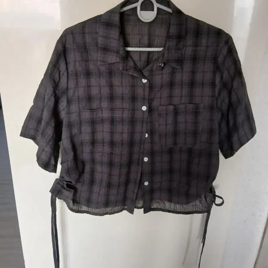 [BUNJANG] Check Pattern Short Shirt Charcoal Short Sleeve / 체크 패턴 숏 셔츠 차콜 반팔