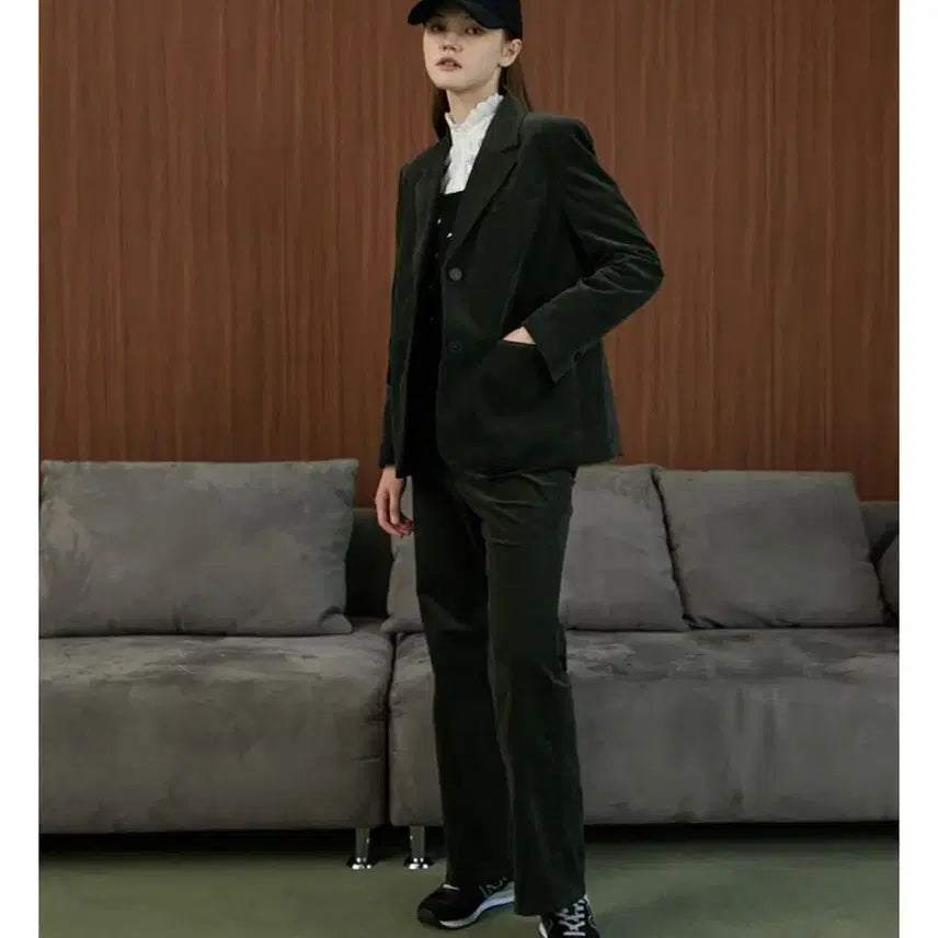 [BUNJANG] Plastic Island Corduroy Single Jacket - Dark Gray - Size S / (새상품) 플라스틱아일랜드 코듀로이 싱글 자켓 다크그레이 S