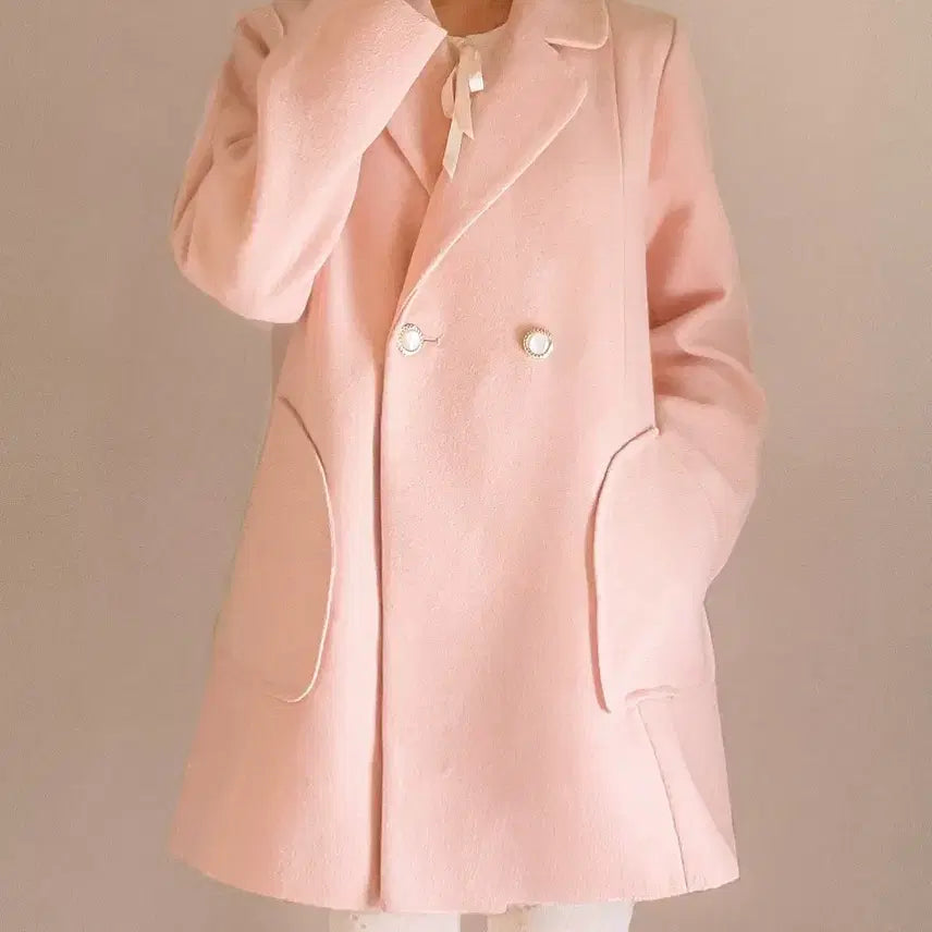 [BUNJANG] Hime Peach Pink Pearl Button Coat / 히메 피치 핑크 진주 버튼 코트 (일본빈티지)