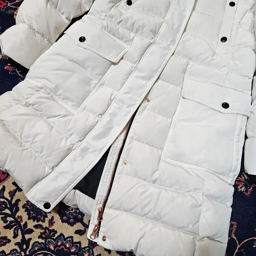 [BUNJANG] Black Yak Rose Gold Zip-Up White Hooded Canada Down Long Padded Coat / 블랙야크 로즈골드 집업 화이트 후드 캐나다다운 롱패딩