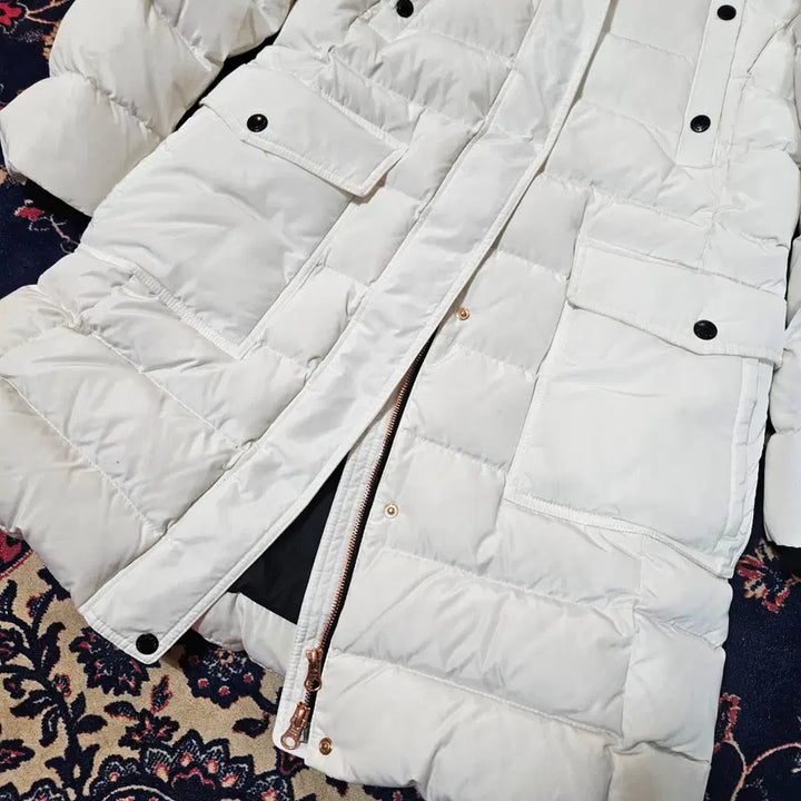 [BUNJANG] Black Yak Rose Gold Zip-Up White Hooded Canada Down Long Padded Coat / 블랙야크 로즈골드 집업 화이트 후드 캐나다다운 롱패딩