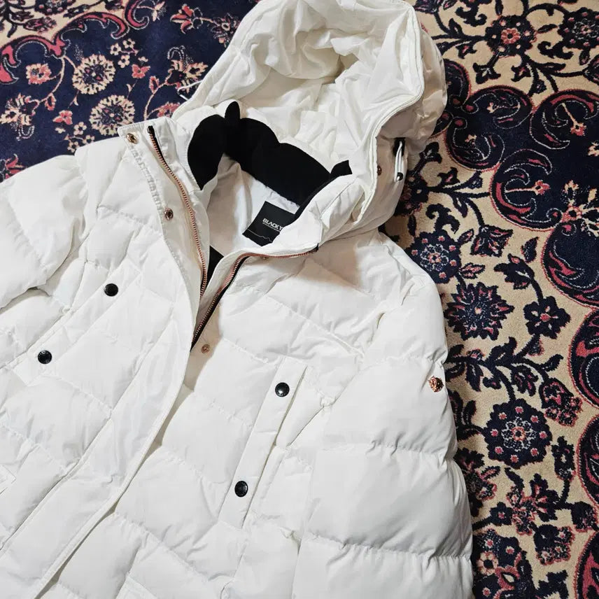 [BUNJANG] Black Yak Rose Gold Zip-Up White Hooded Canada Down Long Padded Coat / 블랙야크 로즈골드 집업 화이트 후드 캐나다다운 롱패딩
