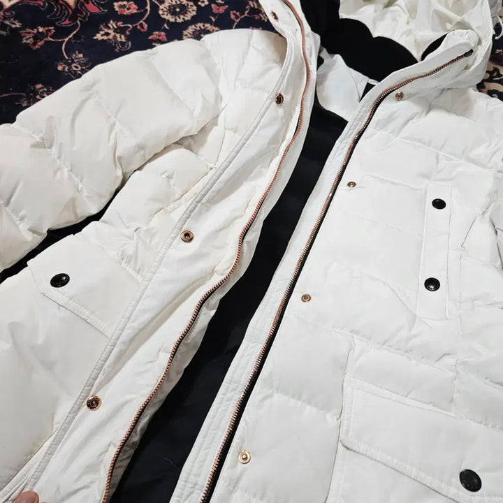 [BUNJANG] Black Yak Rose Gold Zip-Up White Hooded Canada Down Long Padded Coat / 블랙야크 로즈골드 집업 화이트 후드 캐나다다운 롱패딩