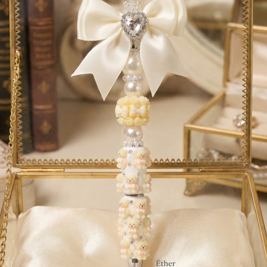 [BUNJANG] Handmade Zircon Ribbon Bear Ballpoint Pen / 지르콘 리본 곰돌이 수제 볼펜