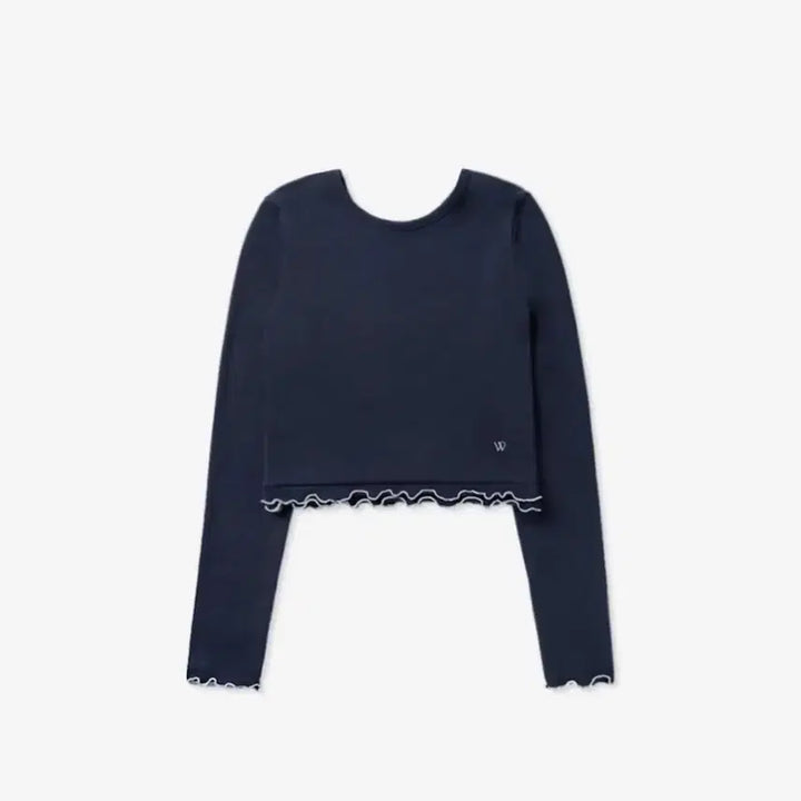 [BUNJANG] Without Summer Navy Frill Crop Long Sleeve Top / 위드아웃썸머 프릴 크롭 티셔츠 네이비 롱슬리브