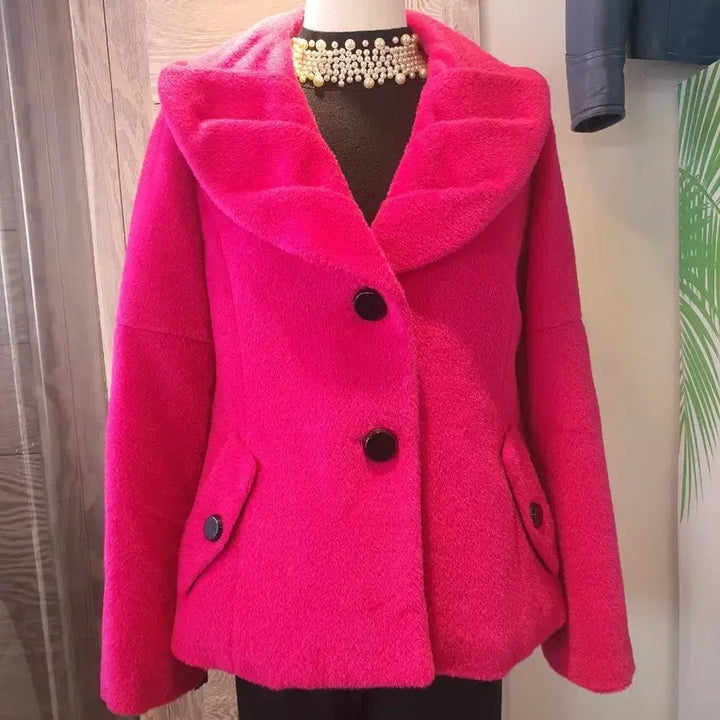 [BUNJANG] Shema Premium Wool Angora Jacket - Hot Pink - Size 66 / (앙고라40%) 쉐마 프리미엄 울 앙고라 자켓 / 핫핑크 / 66