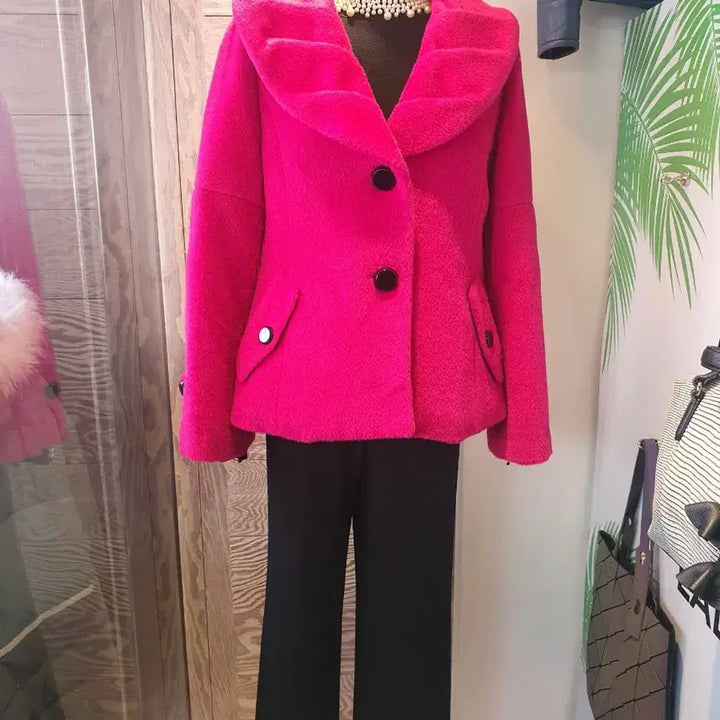 [BUNJANG] Shema Premium Wool Angora Jacket - Hot Pink - Size 66 / (앙고라40%) 쉐마 프리미엄 울 앙고라 자켓 / 핫핑크 / 66