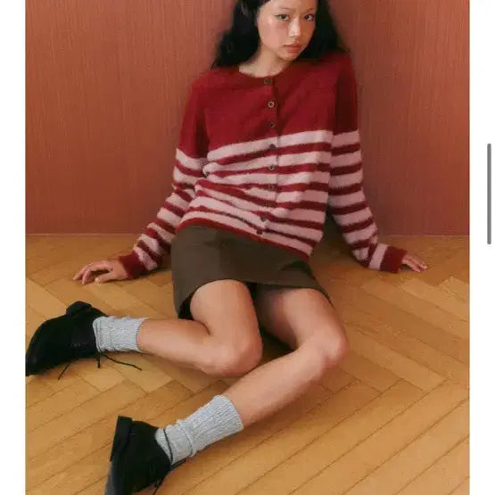 [BUNJANG] Marie Claire Hair-y Stripe Cardigan / 마리끌레르 헤어리 스트라이프 가디건