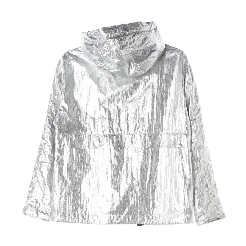 [BUNJANG] Maje Silver Metallic Hooded Windbreaker Jacket Size 36 / MAJE 실버 메탈릭 후드 바람막이 자켓 36
