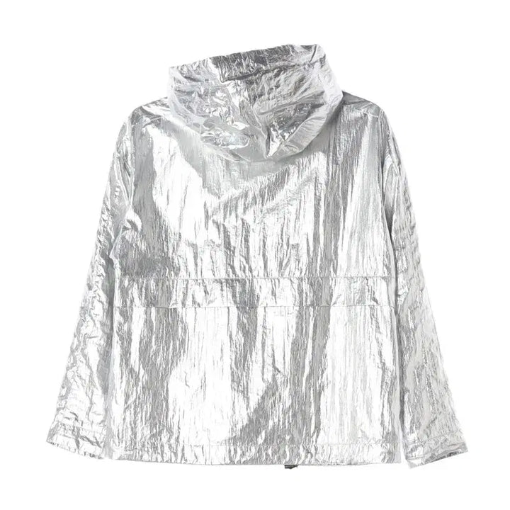 [BUNJANG] Maje Silver Metallic Hooded Windbreaker Jacket Size 36 / MAJE 실버 메탈릭 후드 바람막이 자켓 36