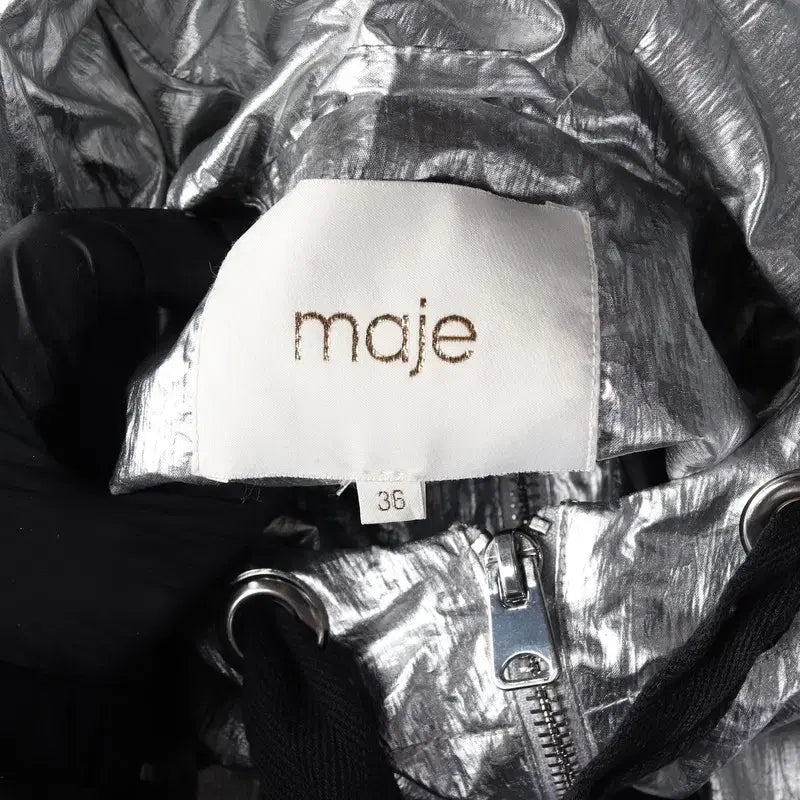 [BUNJANG] MAJE Silver Metallic Hooded Windbreaker Jacket 36 / MAJE 실버 메탈릭 후드 바람막이 자켓 36