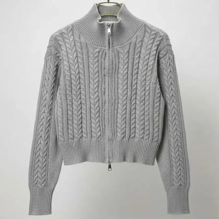 [BUNJANG] Ablly Cable Knit Two-Way Zip-up Crop Top / 케이블 니트/크롭니트/세미크롭니트/투웨이 니트/투웨이 집업/에이블리