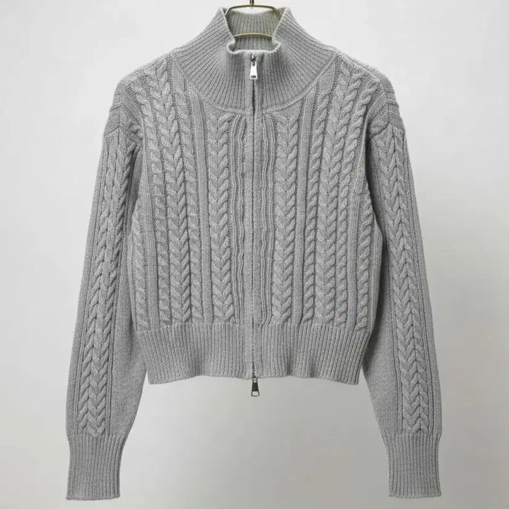 [BUNJANG] Ablly Cable Knit Two-Way Zip-up Crop Top / 케이블 니트/크롭니트/세미크롭니트/투웨이 니트/투웨이 집업/에이블리