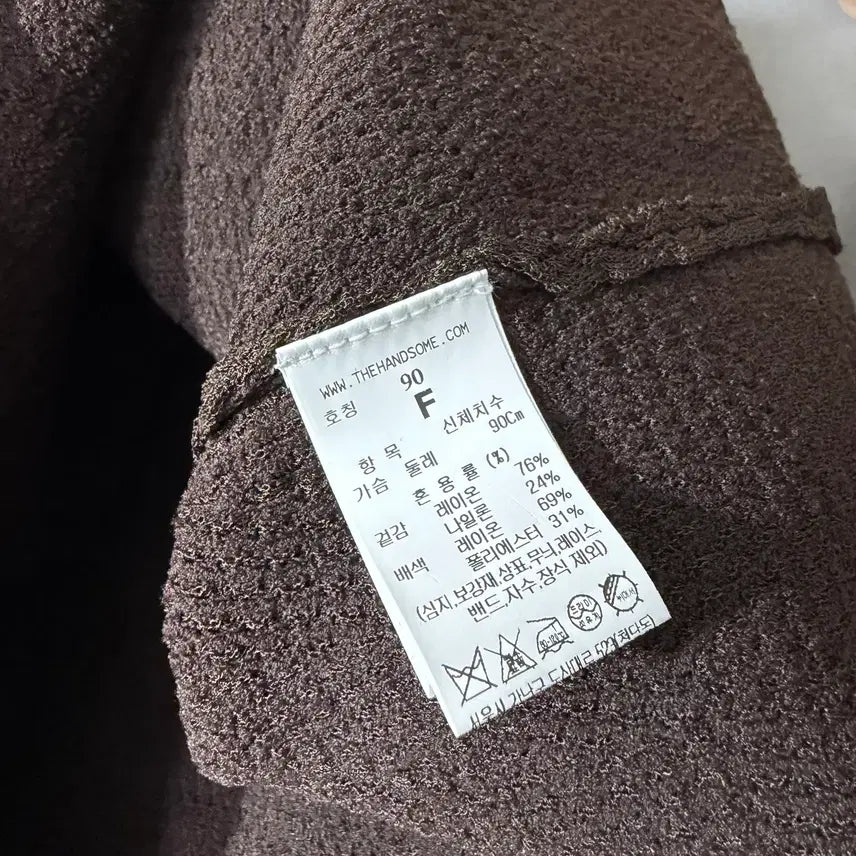 [BUNJANG] Time Embossed Puff V-Neck Knit Cardigan (Dark Brown) / 한섬 타임 엠보 퍼프 브이넥 니트 가디건 (다크브라운) - 미착용 새상품