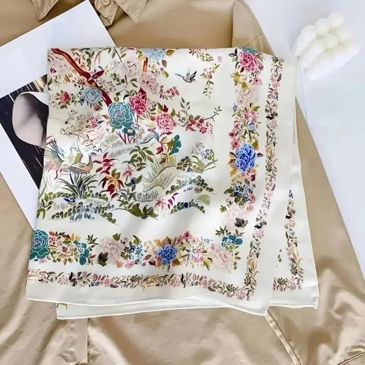 [BUNJANG] White Bird Floral Pattern Scarf / 새상품 스카프 화이트버드
