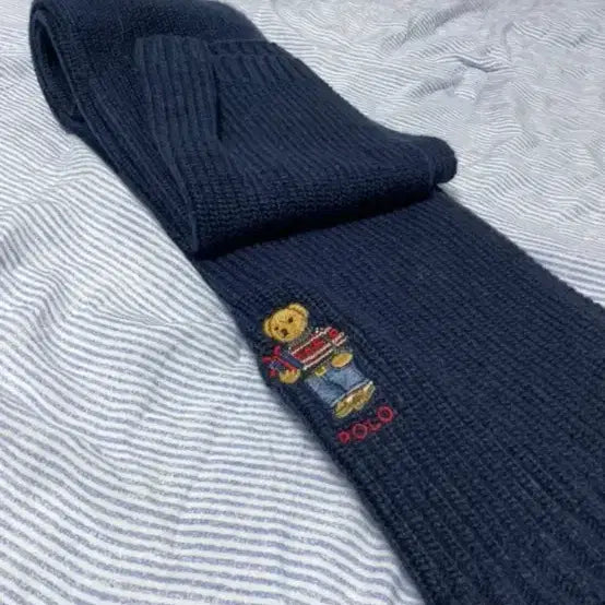 [BUNJANG] Polo Ralph Lauren Bear Embroidered Scarf Navy / 폴로 목돌이 남색 아울렛정품