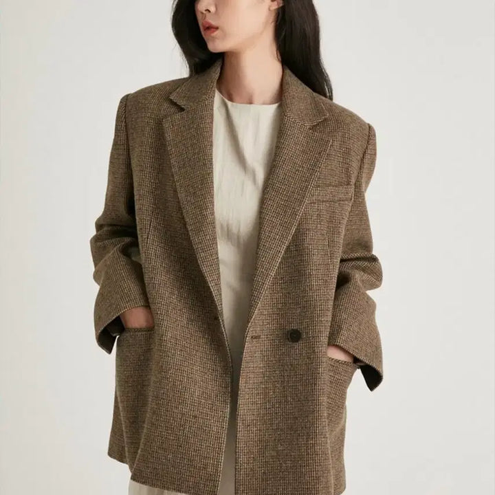 [BUNJANG] LAP Wool Blend Checkered Boxy Fit Semi-Double Jacket S / LAP 울혼방 체크 박시핏 세미 더블쟈켓 S