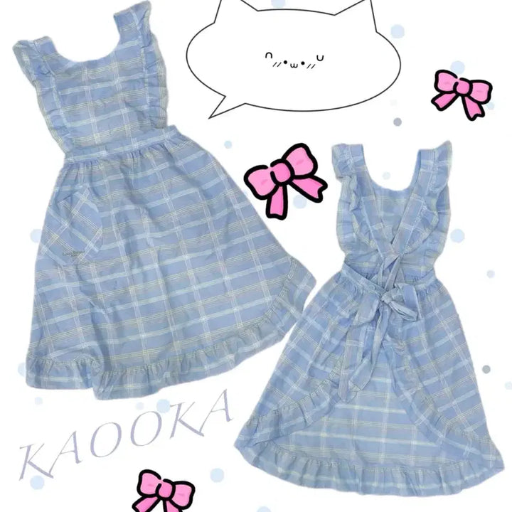 [BUNJANG] Vintage Sawako Layered Check Apron / 일본빈티지 사와코깔 레이어드 체크 러블리 앞치마 작업실 카페 공방추천