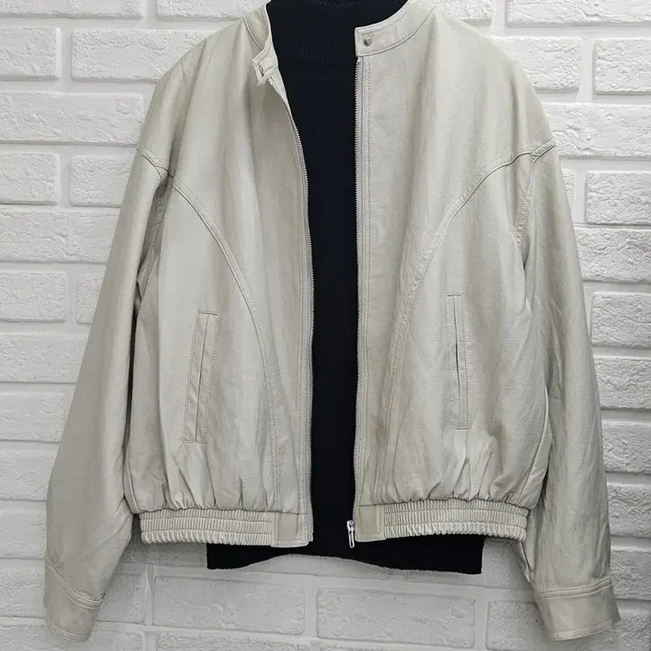 [BUNJANG] A-Bow Ivory Bomber Jacket / A055  아이보리색 봄버 레자 자켓(a-bow)