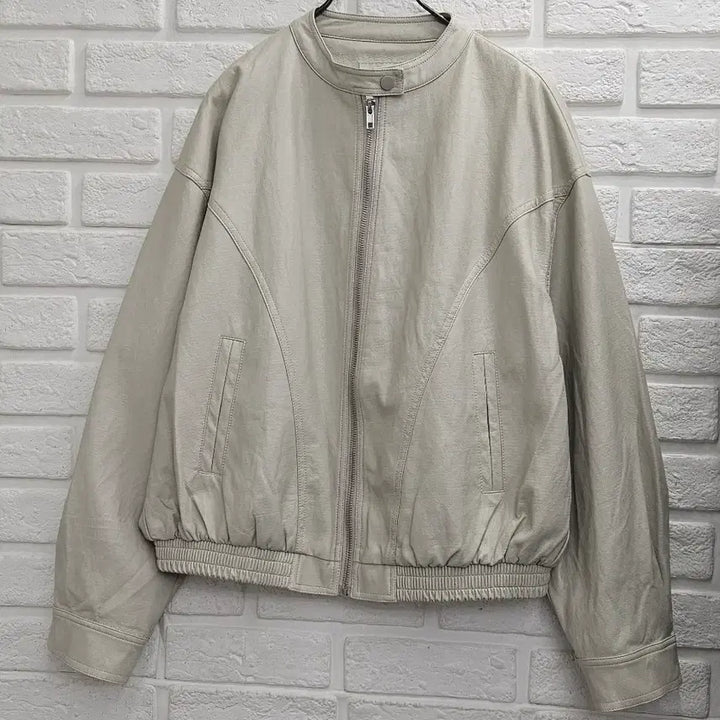 [BUNJANG] A-Bow Ivory Bomber Jacket / A055  아이보리색 봄버 레자 자켓(a-bow)