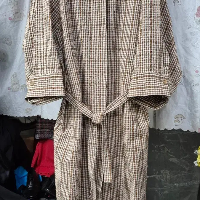 [BUNJANG] System Brown Check Embossed Trench Dress / 이태리.원단) 시스템   (바스락 엠보싱  원단) 원피스/ 트렌치코트
