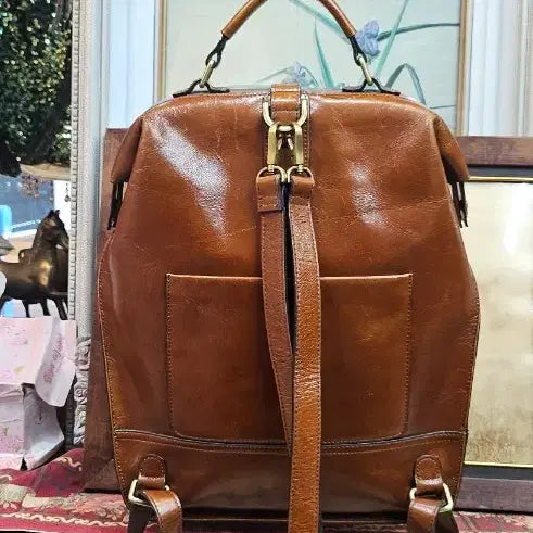 [BUNJANG] LITCHI Brown Leather Backpack / LITCHI갈색 가죽 백팩 남성여성 가방